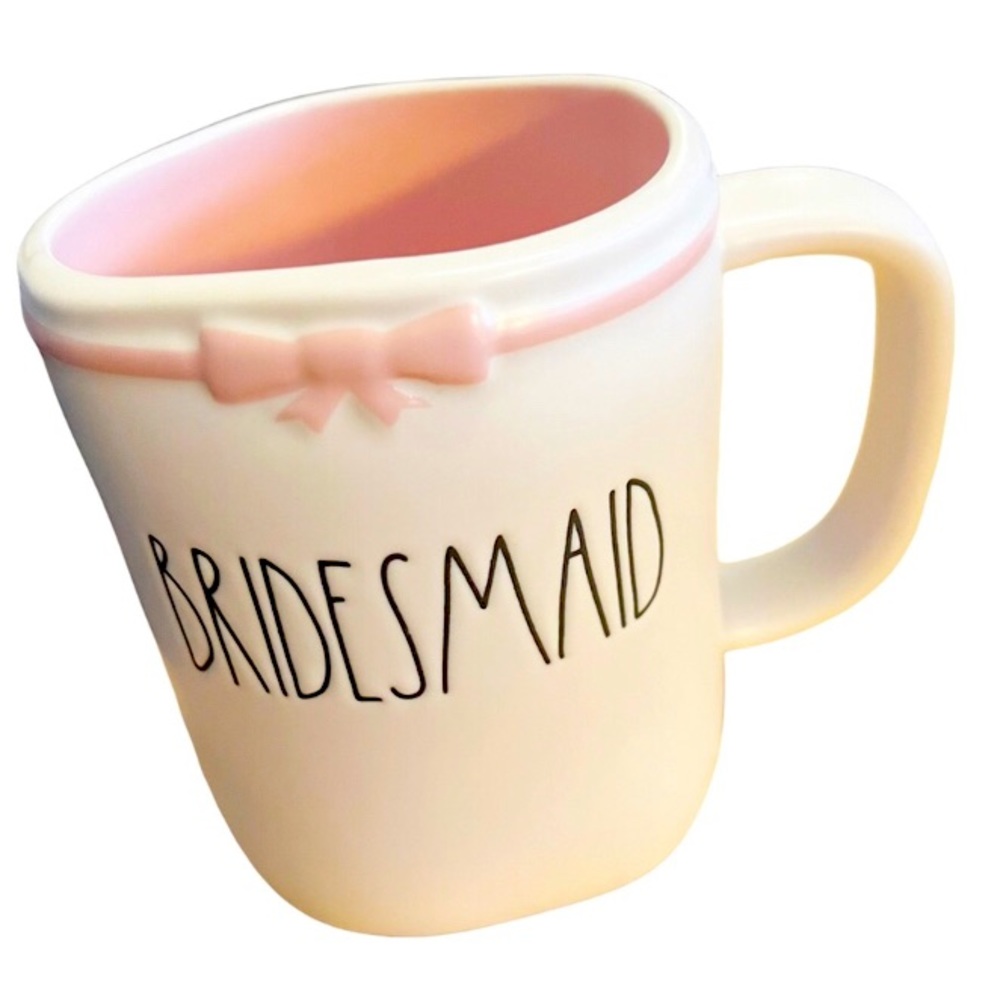 Two New Rae Dunn 🎀 BRIDESMAID 🎀 Mugs w/ Pink Interior - new !! Yes - 2 !!!